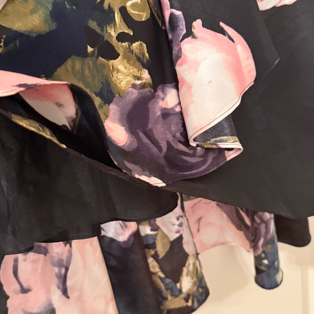 SLNY Black Bodice High-Low Dress with Pink & Green Floral Skirt - Picture 5 of 10